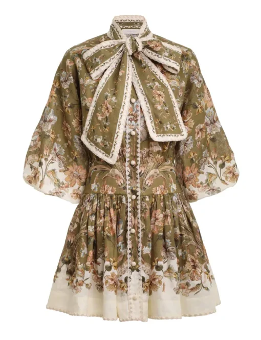 Chintz Tie Neck Mini Dress