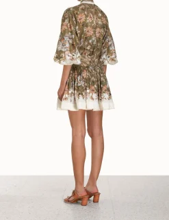 Chintz Tie Neck Mini Dress